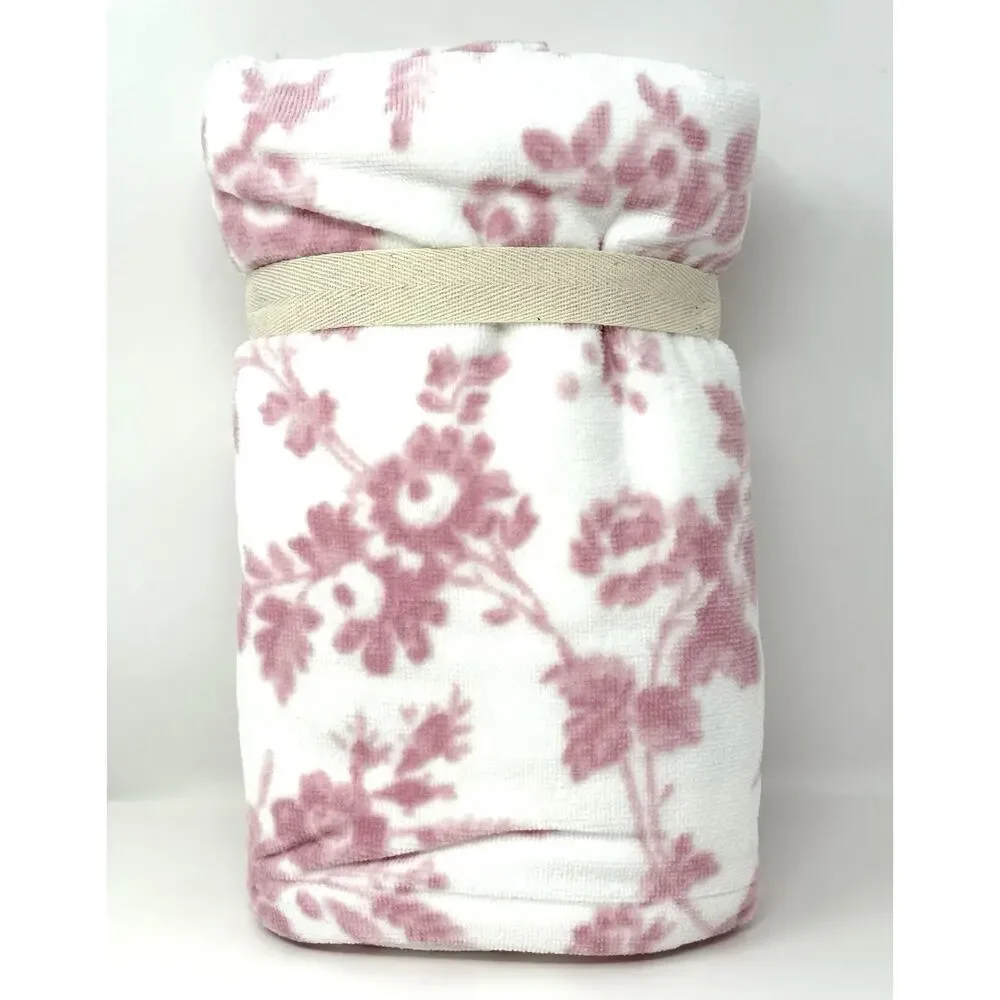 Laura Ashley Floral Bath Hand Towels Set 2 Pcs Pink White Toile NWT Flowers